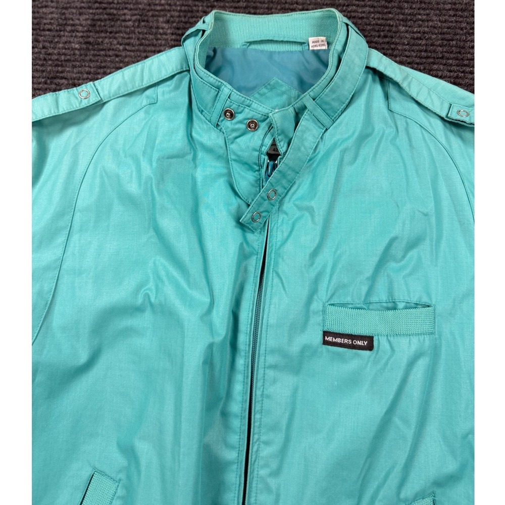 Vintage Members Only Racer Jacket Teal Turquoise 80s Bomber Coat Mens 42 - Picture 7 of 12